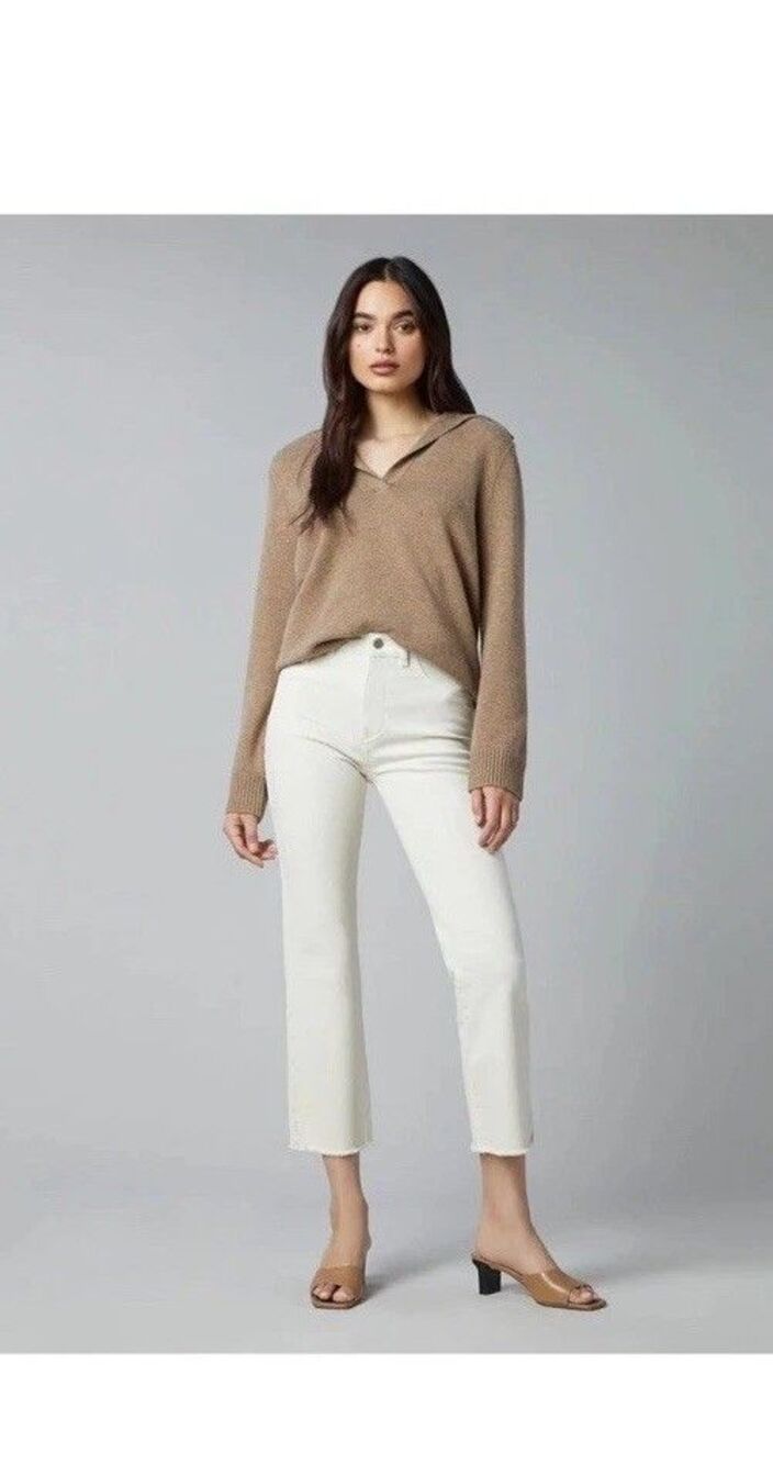 DL1961 Patti Straight High Rise Jeans Women 32 Cream Vintage Ankle Stretch